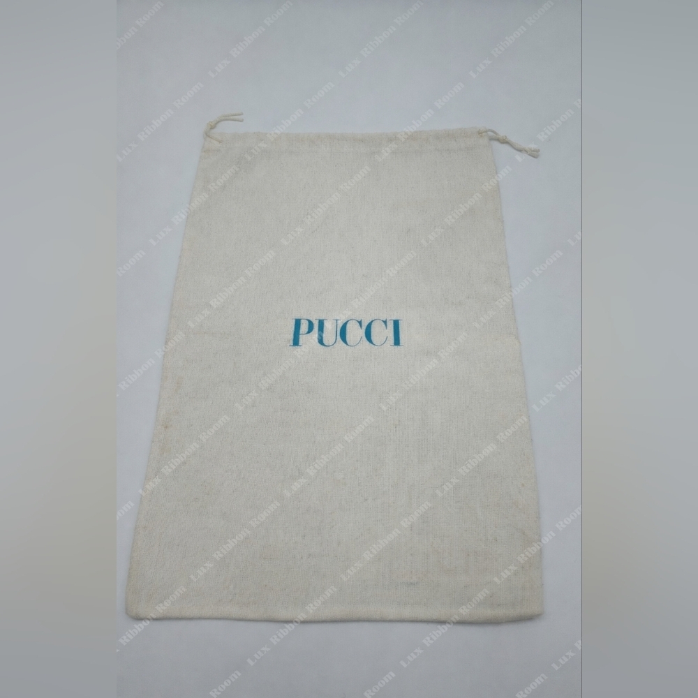 PUCCI Cotton Dust Bag Ivory with Teal Logo Drawstring Pouch EUC